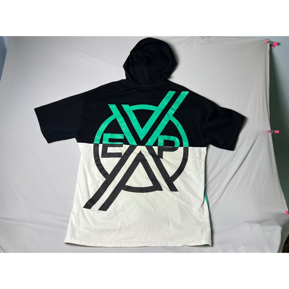 Express Mens Colorblock Short Sleeve Hoodie Black Green White EXP Logo Medium - Picture 2 of 7